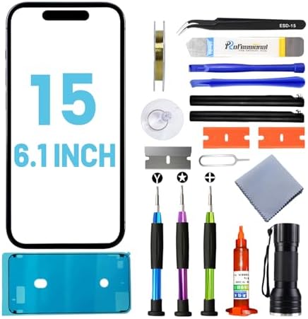 for IPhone 15 Pro Max Screen Replacement, Glass Replacement for IPhone 15 Pro Max 6.7 inch, Screen Repair Kit with Waterproof Adhesive(NO OLED & Touch Digitizer)