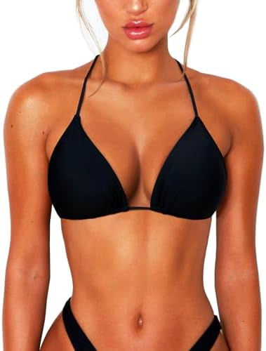 OZICERD String Bikini Tops for Women Bathing Suit Swim Tops Sexy Triangle Bikini Top Black