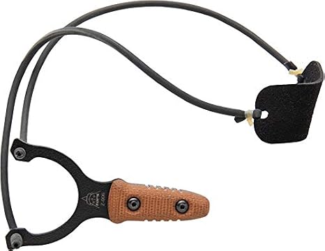 Tops Knives Mini Slingshot MSLI-01 | Compact Steel Slingshot Tan Canvas Micarta Handle Leather Belt Sheath Heavy Duty Outdoor Use