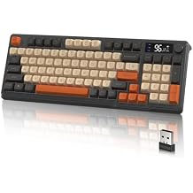 LexonElec M96 Wireless Gaming Keyboard,Knob Control Bluetooth/2.4G Wireless Mechanical Feeling Keyboard,RGB LED Backlit with Display Screen, PBT Keycap,3000mAh, 94-Key Layout for Win/Mac (Shimmer)