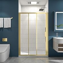 44-48" W x 70" H Sliding Shower Door, Tri-fold Glass Shower Door with 1/4" (6mm) Clear SGCC Tempered Glass, Reversible Installation, Gold