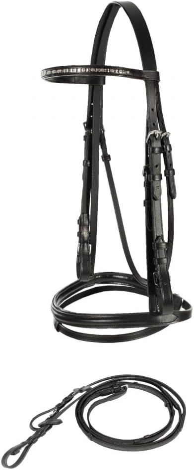 HORZE Weston Padded Leather Snaffle Bridle with Flash Noseband and Web Reins | English Bridle for Horses