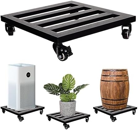 IDZO Plant Caddy with Wheels Lockable Heavy Duty Trolley Capacity 385 Lbs, Metal Cast Iron Plant Dolly, Plant Stand with Wheels Repositioning Heavy Pots 12Inch, Hauling Heavy Household Items - Black