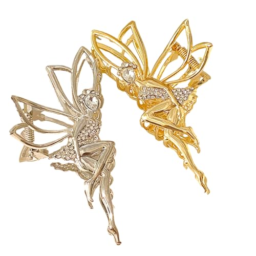 2 Pcs Metal Elf Claw Clips With Rhinestones Angel Crystal Hair Clips Gold and Silver Rhinestone Pixie Hair Accessory Unique Claw Clips for Thick Hair