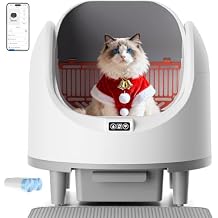 Bashaw Self Cleaning Litter Box, Large Capacity Automatic Litter Box for Multiple Cats, App Control, Safety Sensors, 2 Rolls of Garbage Bags (Grey White)