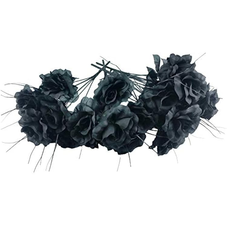 Artificial Black Roses Bouquet One Pack of 4 Bouquets, Halloween Black Flowers