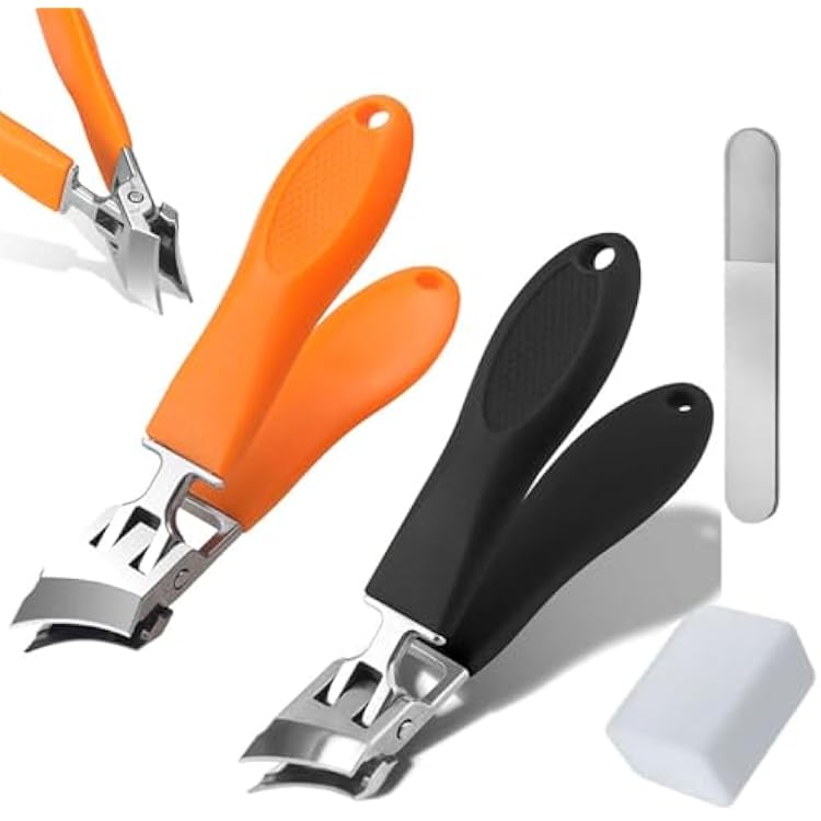 Wide Jaw Opening Anti-Splash Slanted Nail Clipper, Slanted Nail Clippers, 2025 New Nail Clippers for Men Thick Nails, Ultra Sharp Stainless Steel Nail Clippers, Nail Clipper Set-OrangeBlack