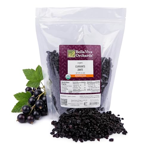 Bella Viva Dried Zante Currants, 2.5 lb California Sun-Dried Organic Currants for Baking & Snacking No Sugar Added, No Sulfites, No Oil USDA Organic Black Corinth Grape Single Ingredient