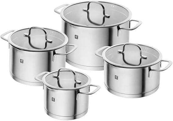 ZWILLING TrueFlow 4-Piece Saucepan Set with Glass Lid Suitable for Induction Cookers Uncoated Stainless Steel Matted Silver