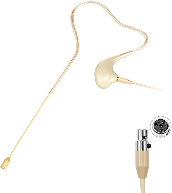 KIMAFUN Headset/Headworn Microphone Single Earset Ear-hook Over Ear Hanging Condenser Mic Compatible with Shure Wireless System Bodypack Transmitter, Ideal for Performance, Theater, Lecture - Beige D4