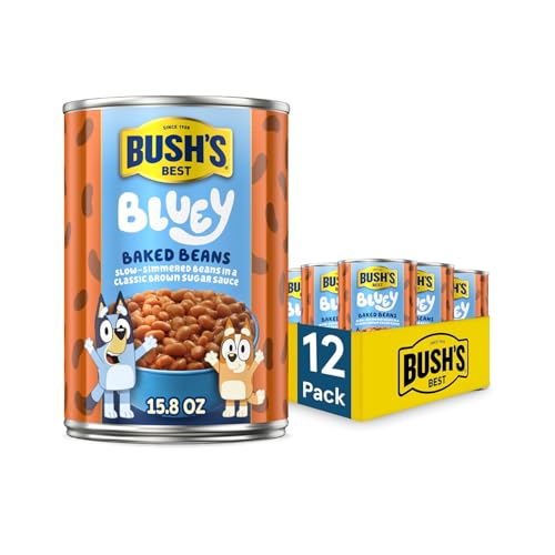 BUSHS BEST 15.8 oz Canned Bluey Original Baked Beans, Source of Plant Based Protein and Fiber, Low Fat, Gluten Free, Bluey, Pack of 12