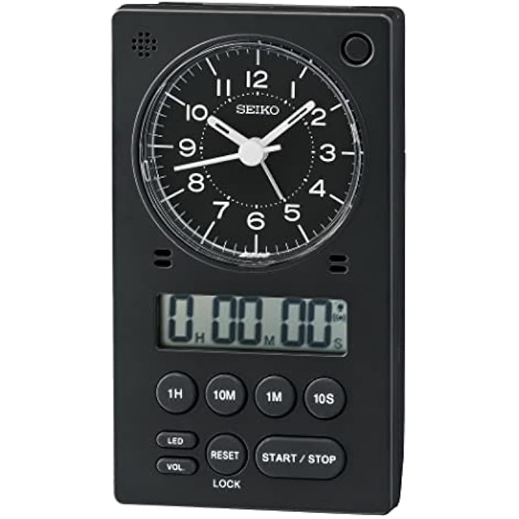 SEIKO 3 in 1 Alarm Clock, Stopwatch and Timer, Black