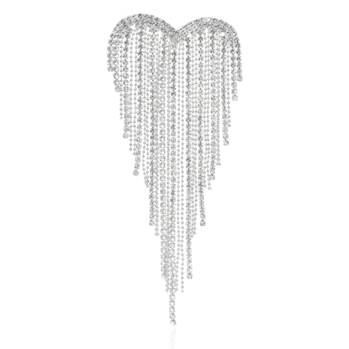 Crystal Heart Tassel Brooch Pin Sparkling Angel Wings Tassel Brooch Lapel Pins Delicate Luxury Rhine Stone Heart Love Brooch Wedding Party Dance Banquet Jewelry Mothers Day Christmas Birthday Jewelry for Women