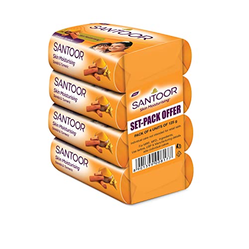 Santoor Soap with Sandal And Turmeric - Pack of 4 soaps 125g each