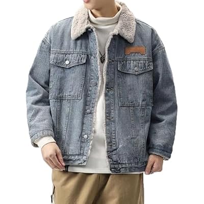 Denim Jacket Men Fall Winter Warm Button Down Vintage Oversized Fleece Lined Jean Jackets