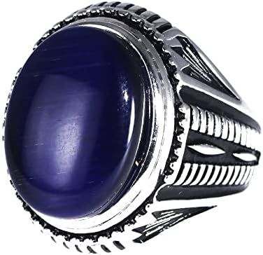 Silver Big Turkish Ring Natural Blue Tiger Eyes Jewelry for Men ~ Sterling Silver 925 ~ Oval Natural Blue Tiger Gemstone Jewelry,
