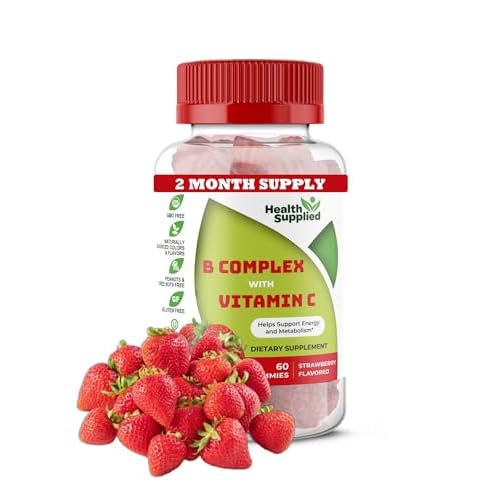 Strawberry Flavored Vitamin B Complex Gummies - B Complex with Vitamin C - Supports Nervous System and Boosts Energy Levels - Assists with Cognitive Function - Great Tasting and Easy to Swallow