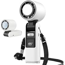 Foldable Handheld Turbo Fan, Ice Powerful Portable Fans, Mini Fans with LED Flashlight,Personal Rechargeable Fan, 1-199 Speed, LED Display, Gifts for Women Men Outdoor Indoor (White)