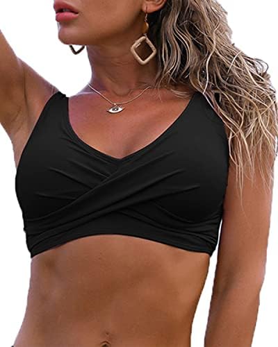 Fanuerg Womens Twist Front Bikini Top V Neck Push Up Padded Swimsuit Top Bathing Suits