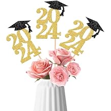 ALISSAR 10 Pack Glitter Gold Double Sided 2024 Graduation Party Centerpiece Sticks Glitter Table Topper Party Supplies (2024 Cardstock, gold)