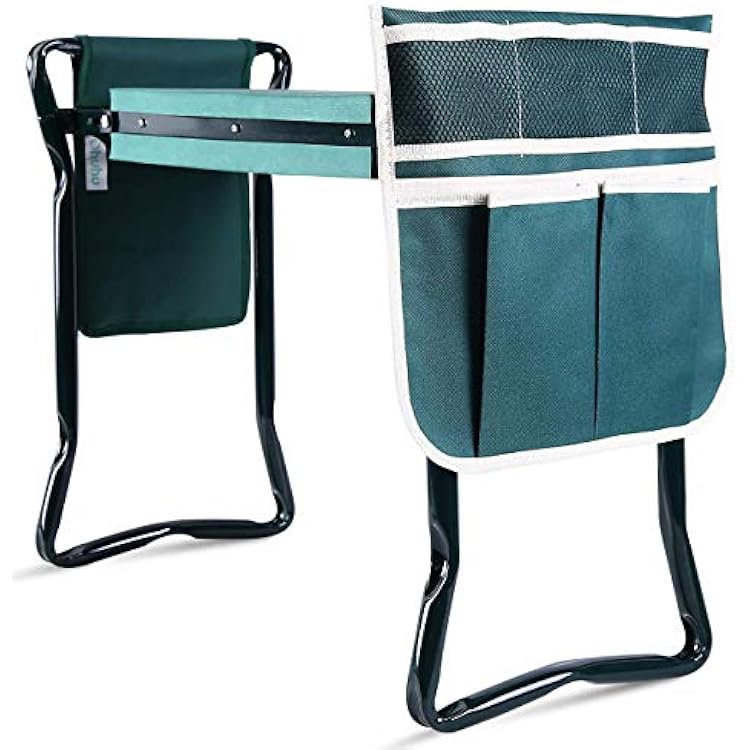 Ohuhu Garden Kneeler and Seat, Heavy Duty Garden Stool with EVA Foam Kneeling Pad, Foldable Gardening Bench with 2 Tool Pouches, 2-in-1 Portable Gardening Supplies, for Seniors