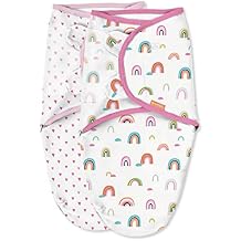 SwaddleMe Original Organic Swaddle 2-pk, 100% Organic Cotton Adjustable Baby Wrap, Small (0-3 Months, 7-14 lbs, up to 26"), Chasing Rainbows
