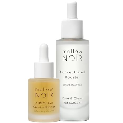 mellow NOIR Concentrated Booster & Xtreme Eye Caffeine Booster Bundle Face Serum 30 ml + Eye Serum 15 ml Instant Firming & Plumping Against Wrinkles Dark Circles & Swelling