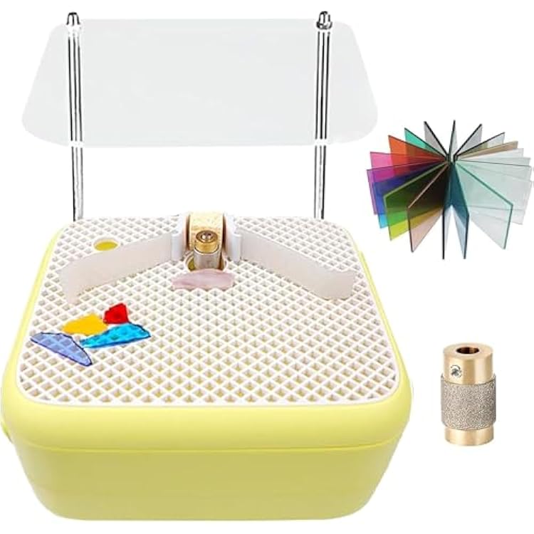 Stained Glass Grinder Machine, Mini DIY Grinding Tool, 22x27cm Large Work Surface, with 34 Grinder Bits & Baffle, for Artistic DIY Grinding and Forming