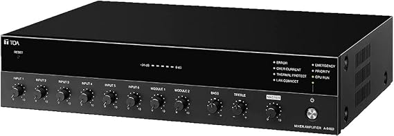 TOA A-812D Digital Mixer Amplifier, 120W Power, Auto Gain Control, Assignable Input Priorities, 8 Inputs, Log Data, Defeatable Chime