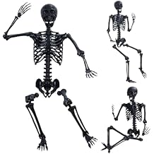 Halloween Skeleton, Life Size Skeleton with Movable Joints, Skeleton Decor with Hanging Hole for Halloween Decoration(Black) Black