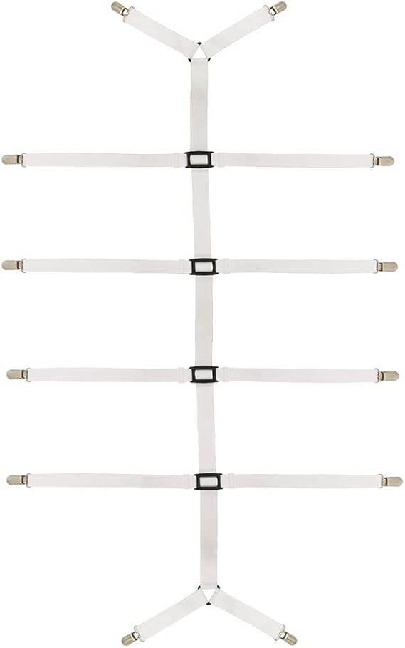 Bed Sheet Straps Adjustable Crisscross Sheet Clips Suspenders to Keep Your Bed Tidy (White)
