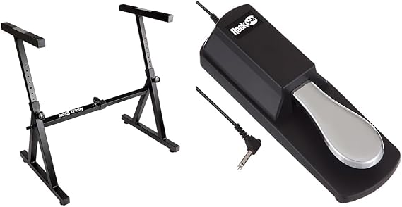 RockJam Heavy Duty Z-Shaped Keyboard Stand and Universal Sustain Pedal Bundle for 54-88 Key Electric Pianos