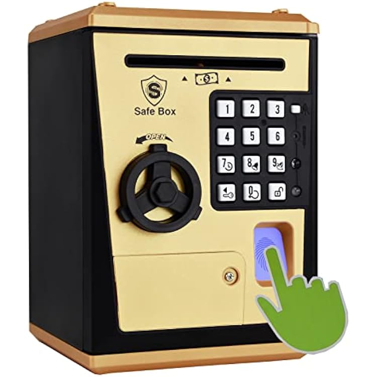 Lyght Mini ATM Savings Bank for Real Money, Electronic Voice Piggy Banks, Fingerprint Password, Kids Safe Box, Cool Stuff Gift for Boys and Girls Pink Golden