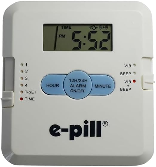 e-Pill 4 Alarm Pocket Pill Organizer and Medicine Pillbox with Pill Reminder - Vibrates and/or Beeps - Fits in Shirt Pocket