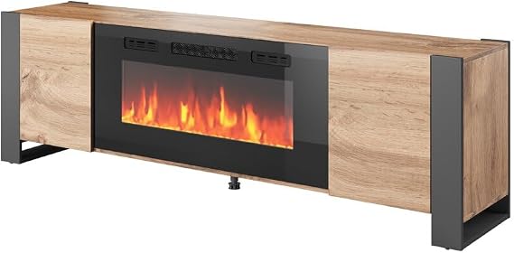 Fireplace TV Cabinet for TV Fireplace Included Living Room Furniture TV Stand White Fireplace TV Stand Fireplace TV Cabinet(Wood Grain), wanghairong158