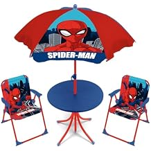 ARDITEX SM15950 Marvel Spiderman Table Set (50 x 50 x 48 cm), 2 Chairs (38 x 32 x 53 cm) and Parasol (Diameter 110 cm)