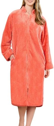 HEARTNICE Womens Flannel Zipper Robe, Soft Warm Robes for Women Cozy Long Sleeve Loungewear Luxurious Nightgown with Pockets