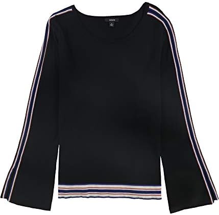 Alfani Womens Striped Bell Sleeve Pullover Sweater, Black, Medium