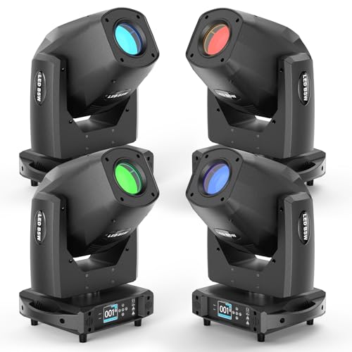 4-Pack 250W 3-in-1 BeamSpotWash with Zoom Function Stage Lighting 17GOBO 10 Color Rotating Prisms Strobe Frost Effect Controlled by DMX 18CH for Party Bar Live Show