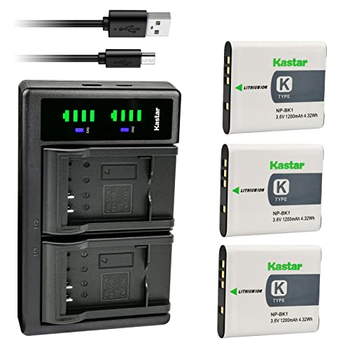 Kastar 3-Pack Battery and LTD2 USB Charger Replacement for Sony NP-BK1 NP-FK1 Battery, BC-CSK Charger, Sony Cyber-Shot DSC-W180, Cyber-Shot DSC-W190, Cyber-Shot DSC-W370, Cyber-Shot DSC-S980 Cameras