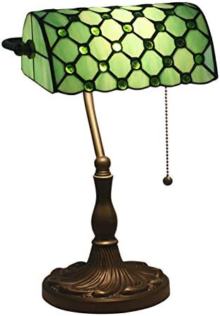 LITFAD Vintage Beads Table Light Art Glass 1 Light Green Banker Lamp Bedside Table Lamp LED Desk Lamp Reading Light for Restaurant Bedroom Hotel Office