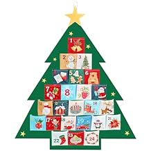HOWAF 2025 Hanging Christmas Advent Calendar, Xmas Tree Empty Cloth Advent Calendar to Fill, 24 Days Countdown to Christmas Hanging Storage Bag