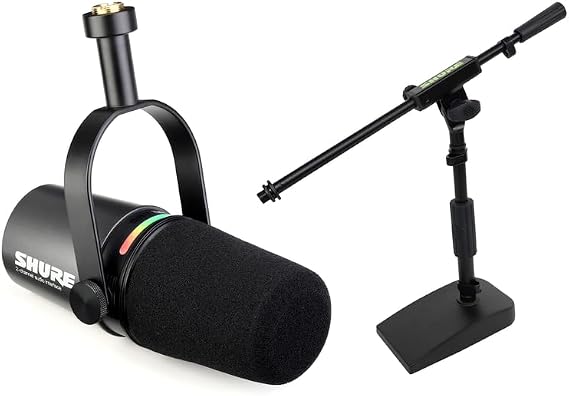 Shure MV7i Smart Microphone with Built-in Audio Interface and Low Profile Mic Stand - Podcast & Musician Mic with 2 Channels, XLR and 1/4", USB-C for Mac/PC/Phone, and Advanced DSP Features
