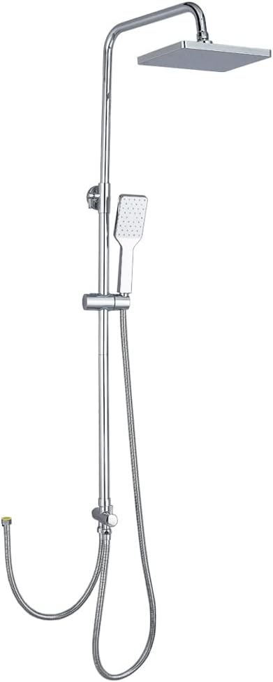 Brass Valve Shower Set, Rectangle Rain Shower & Handy Shower with Auto Clean, Chrome Stainless Steel Bar - DIY Suitable [Energy Class A]