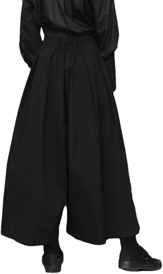Men's 2024 Gothic Dark Style Loose Cropped Hakama Pants Wide Leg Pants Sense Samurai Pants