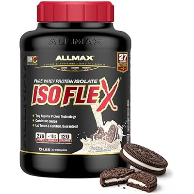 ALLMAX ISOFLEX Pure Whey Isolate Protein Powder - Gluten Free, Low Lactose, Sugar-Free - High-Protein, Clean, Keto-Friendly for Pre Post Workout Supplement for Women and Men | Cookies & Cream, 5lb