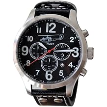 IMC Pilot Watch Huey Men's Chronograph Watch Leather Strap Stainless Steel Case, silver, Strap.