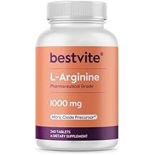 BESTVITE L-Arginine 1000mg per Tablet (240 Tablets) Pharmaceutical Grade Contains 20% More Pure Arginine Compared to Arginine HCl Nitric Oxide Precursor*