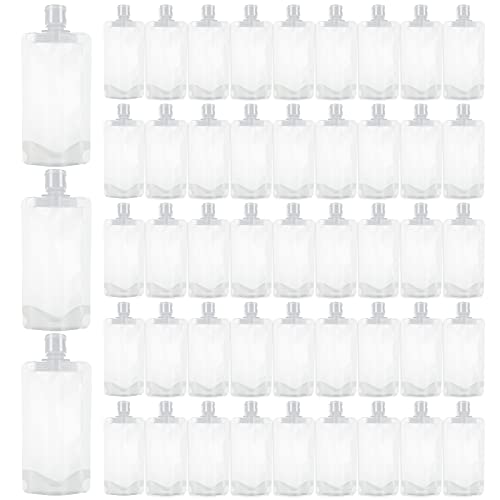50 PCS Travel Size Empty Squeeze Pouches Refillable 3.38oz Clear Travel Pouches for Toiletries, 100ml Portable Travel Fluid Bags for Liquid Shampoo Lotion Shower Gel, Leak Proof sub Bag for Travel