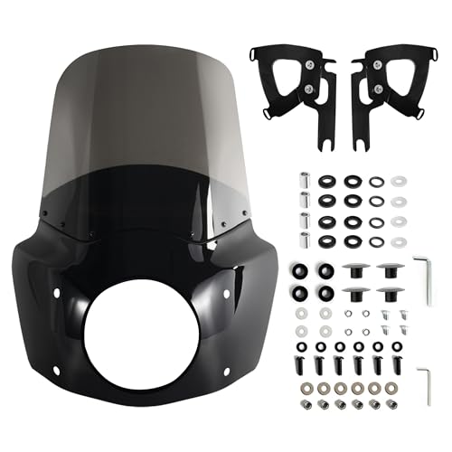 FATECIM Motorcycle 7" Headlight Fairing with 11" Smoke Windshield Windscreen & Mounting Kits For Harley Touring Road King FLHR 1994-2023, Road King Special FLHRXS 2017-2025